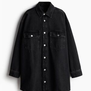 Oversized Black Denim Button-Up Shirt